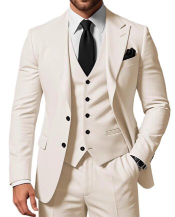 Men's Solid Color 2-piece Buckle Casual Jacket Vest Pants Set