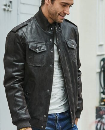 Pig Skin And Cotton Stand Collar And Cotton Jacket With Multiple Pockets