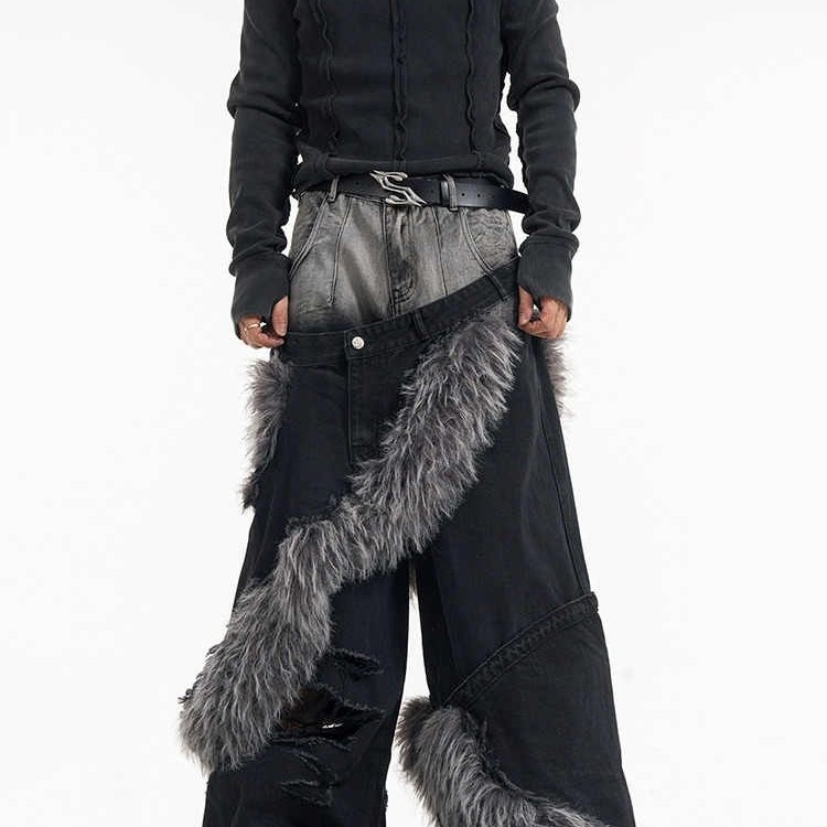 Fake Two-piece Pu Handsome High-grade Jeans For Men