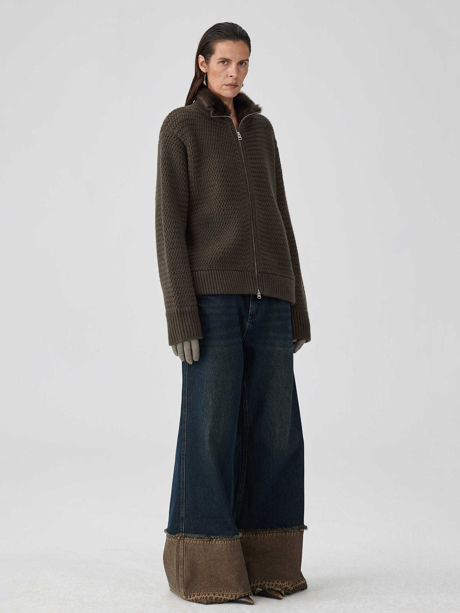 Brown Blue Nano Water Foot Washing Mouth Reverse Stitching Raw Hem Jeans