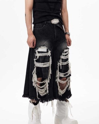 Cropped Make Old Ripped Patch Middle Pants
