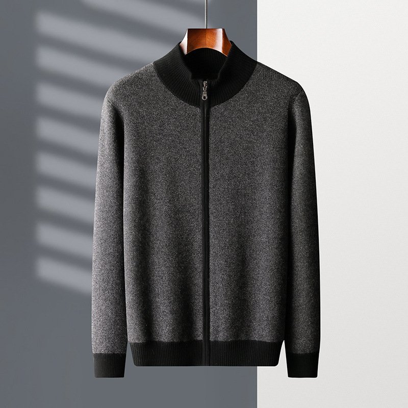 Cashmere Thickened Men's Half Turtleneck Zipper Knitted Cardigan