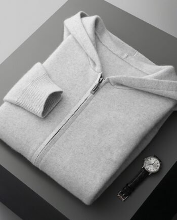 Men's Cashmere Cardigan Youth Casual Hooded Zipper Thickening Cardigan