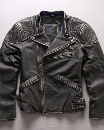 Men's Distressed Stand Collar Cropped Slim Leather Jacket