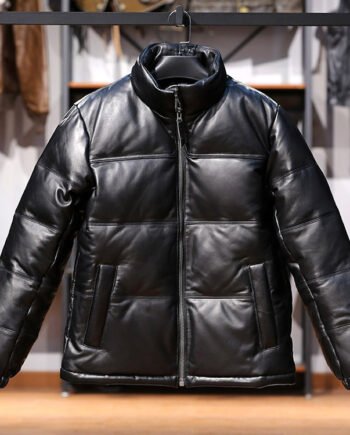 Men's Stand Collar Sheepskin Down Leather Jacket