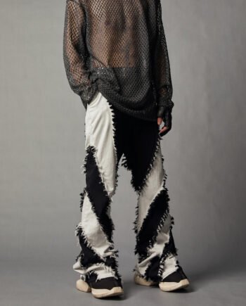 Black And White Patchwork Slim Fitting Rough Edge Washed Jeans