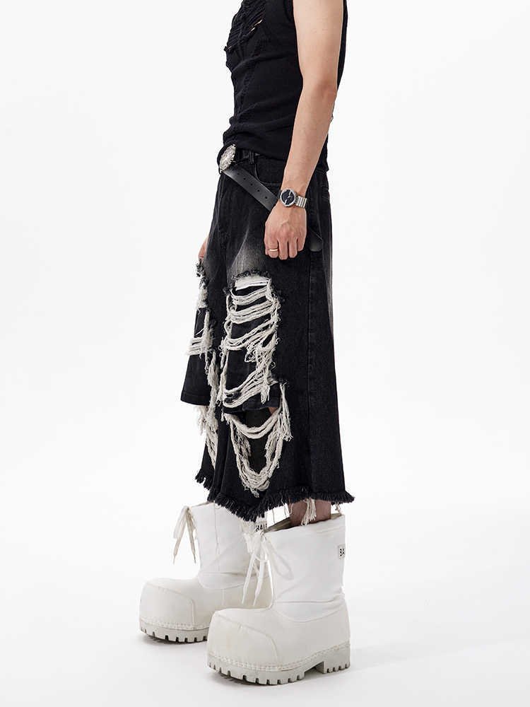 Cropped Make Old Ripped Patch Middle Pants