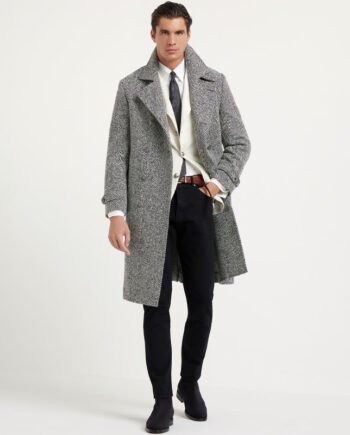 Men's Mid-length Double-breasted Tweed Overcoat