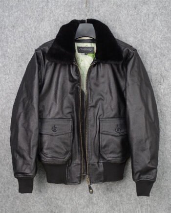 Detachable Fur Collar Flight Suit Cowhide Leather Jacket