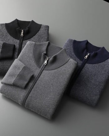 Cashmere Thickened Men's Half Turtleneck Zipper Knitted Cardigan