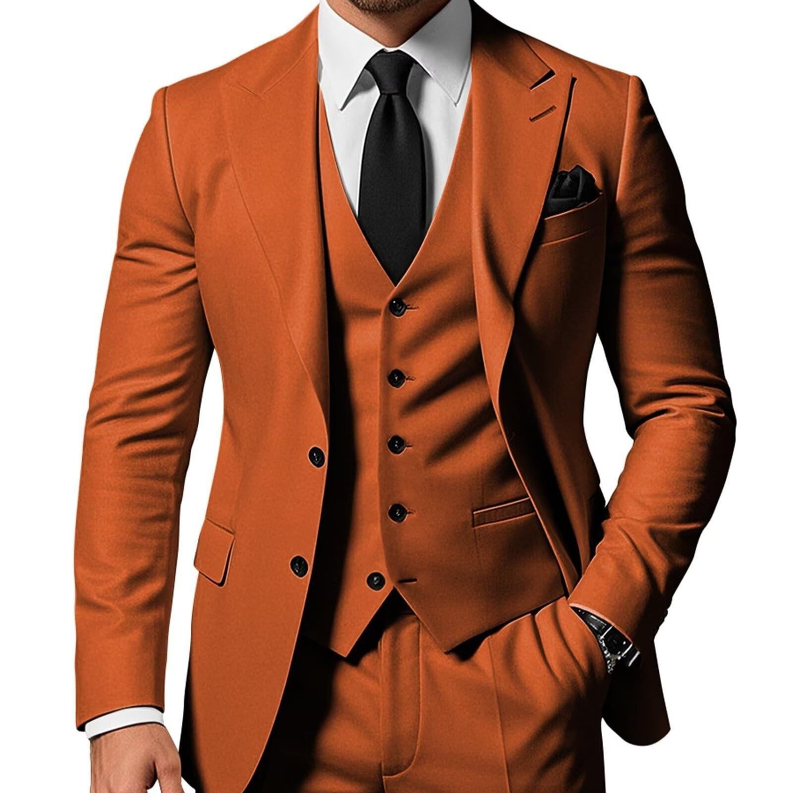Men's Solid Color 2-piece Buckle Casual Jacket Vest Pants Set