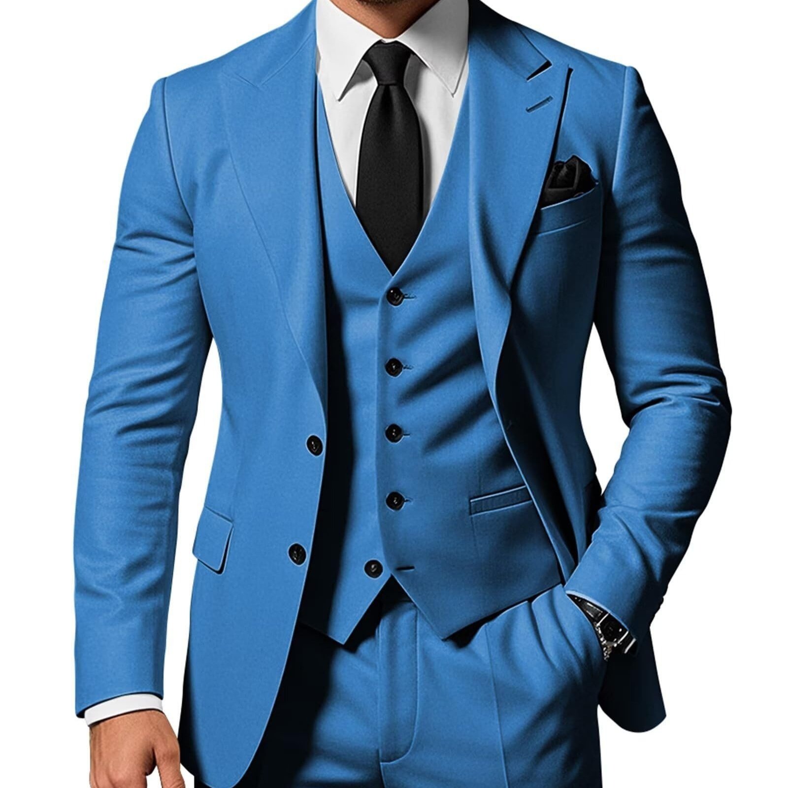 Men's Solid Color 2-piece Buckle Casual Jacket Vest Pants Set