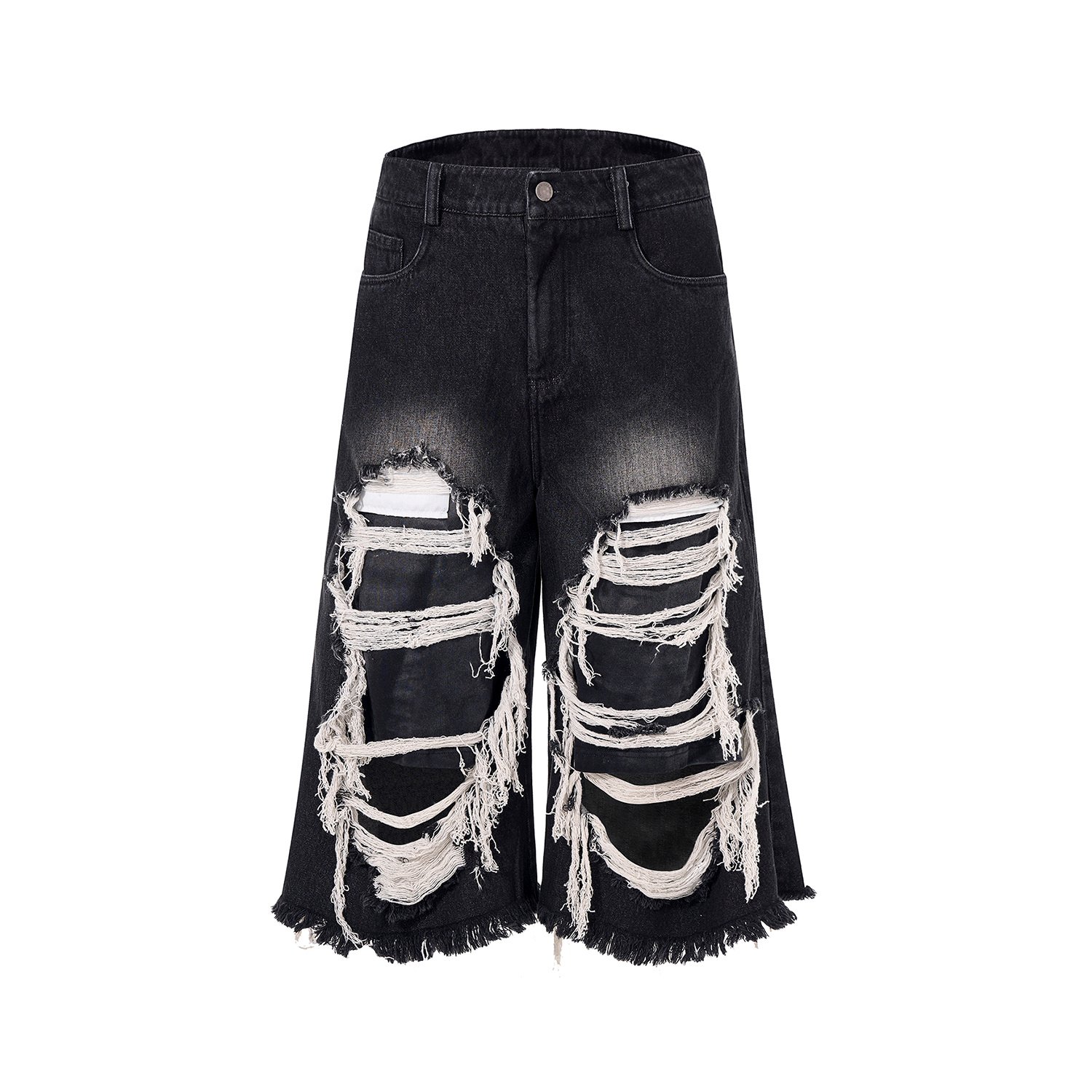 Cropped Make Old Ripped Patch Middle Pants