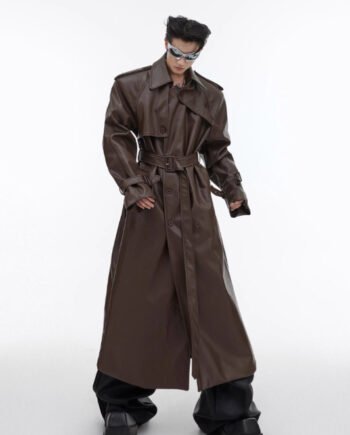 Deconstructing Split Padded Shoulder Profile PU Leather Coat