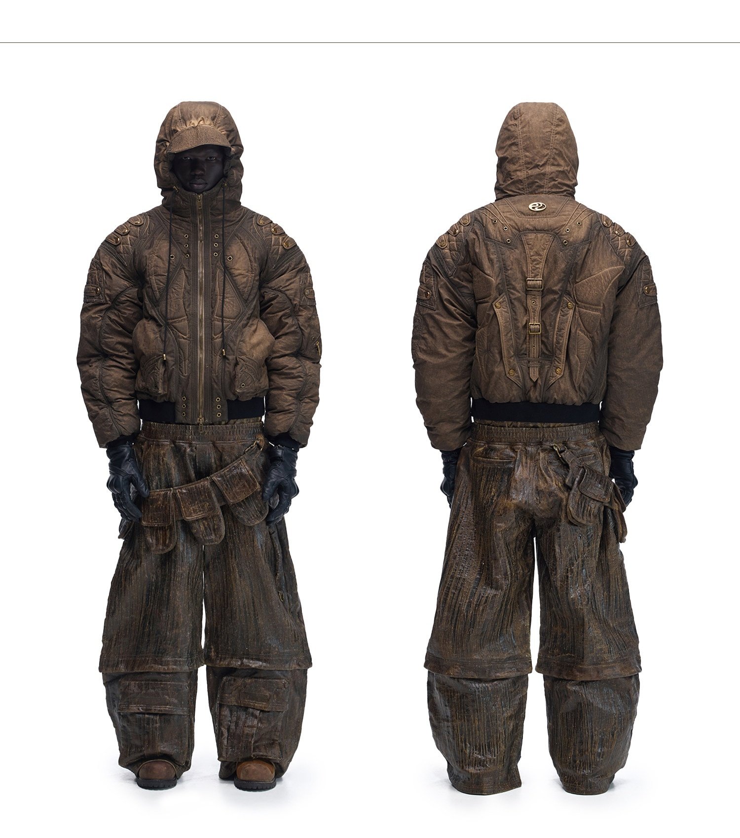 Mens Brown Cotton Padded Jacket With Dyed Yarn