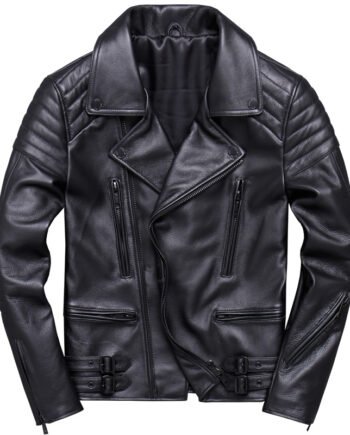 Lapel Diagonal Zipper Top Layer Cowhide Leather Leather Jacket