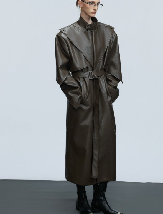 Waist-tight Copper Coin Buckle Below The Knee Trench Coat