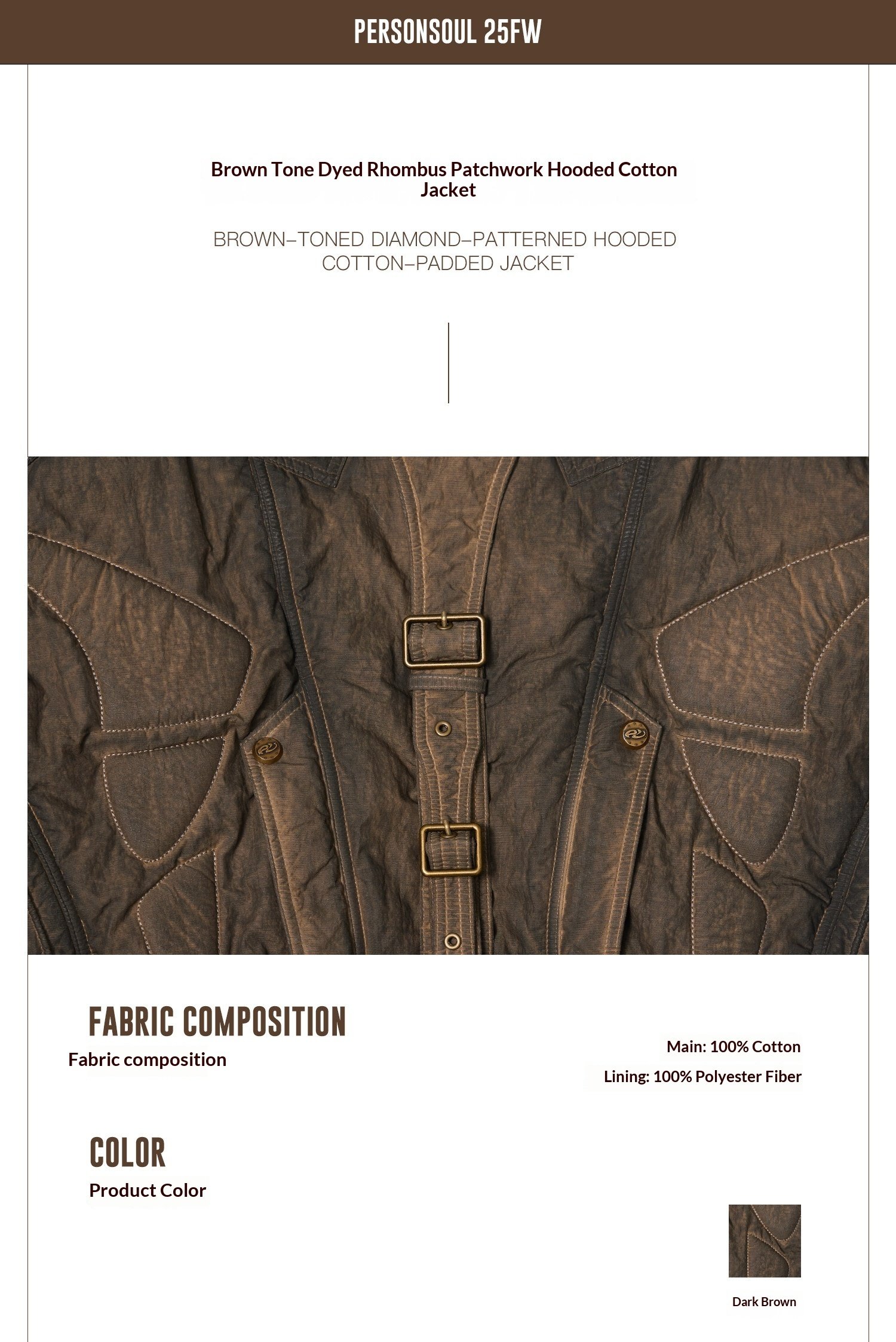 Mens Brown Cotton Padded Jacket With Dyed Yarn