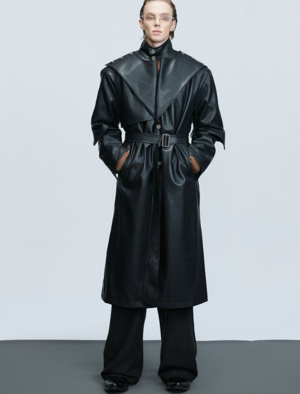 Waist-tight Copper Coin Buckle Below The Knee Trench Coat