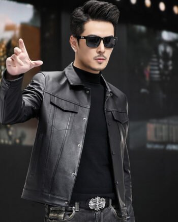 Men's First Layer Cowhide Spring And Autumn New Polo Collar Leather Jacket