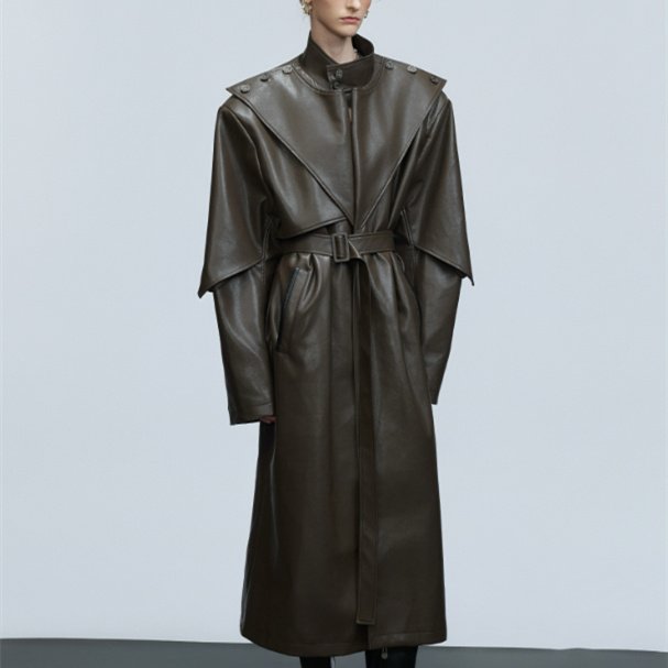 Waist-tight Copper Coin Buckle Below The Knee Trench Coat