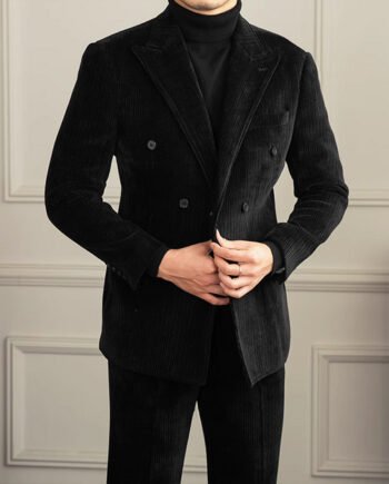 Gentleman Style Double Row Buckle Groove Bar Chenier Suit Set