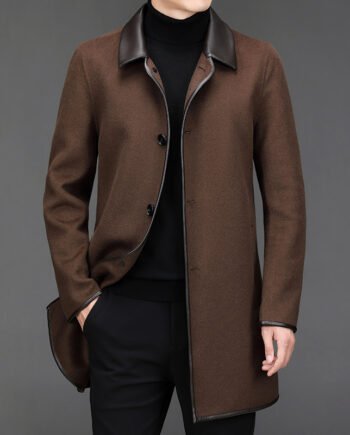 Men's Mid Length Lapel Woolen Cashmere Coat