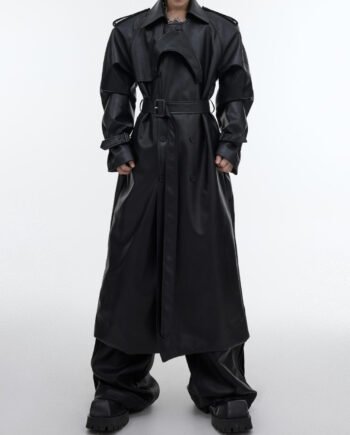 PU Leather Coat Jacket Three-dimensional Splicing