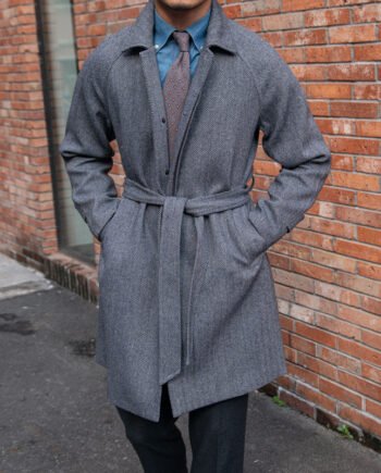 Men's Herringbone Wool Slim Fit Mid Length Coat