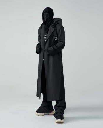 Autumn And Winter Wool Unbuttoned Loose Padded Shoulder Mid-length Patchwork Coat