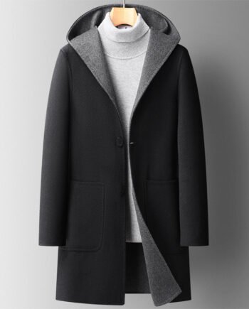 Fall Winter Hooded Double-sided Wear Wool Overcoat Men's Mid-length