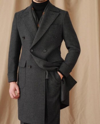 Wool Herringbone Italian Double-row Polo Coat