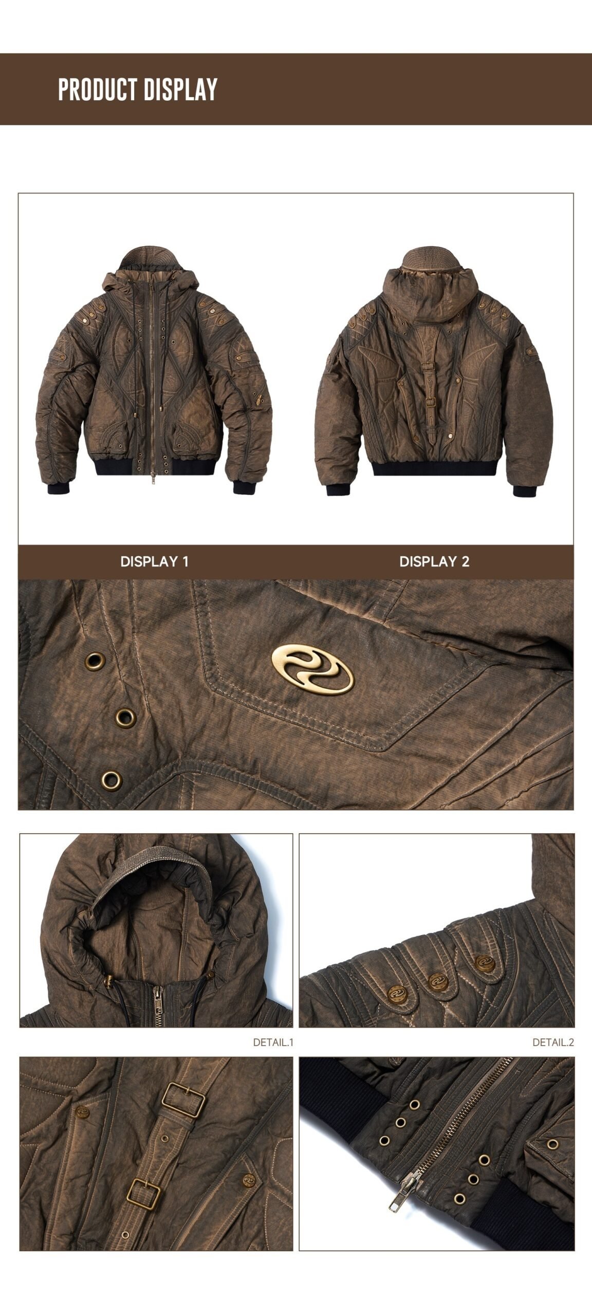 Mens Brown Cotton Padded Jacket With Dyed Yarn