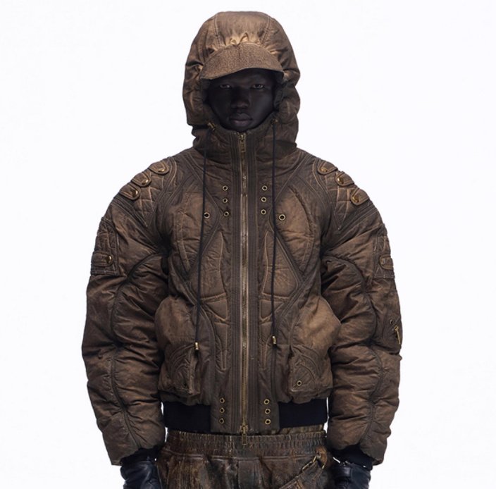 Mens Brown Cotton Padded Jacket With Dyed Yarn