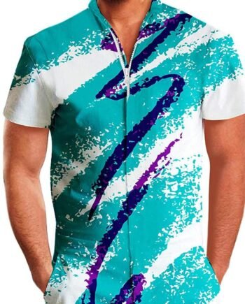 Summer short-sleeve jumpsuit Hawaiian Blue Line